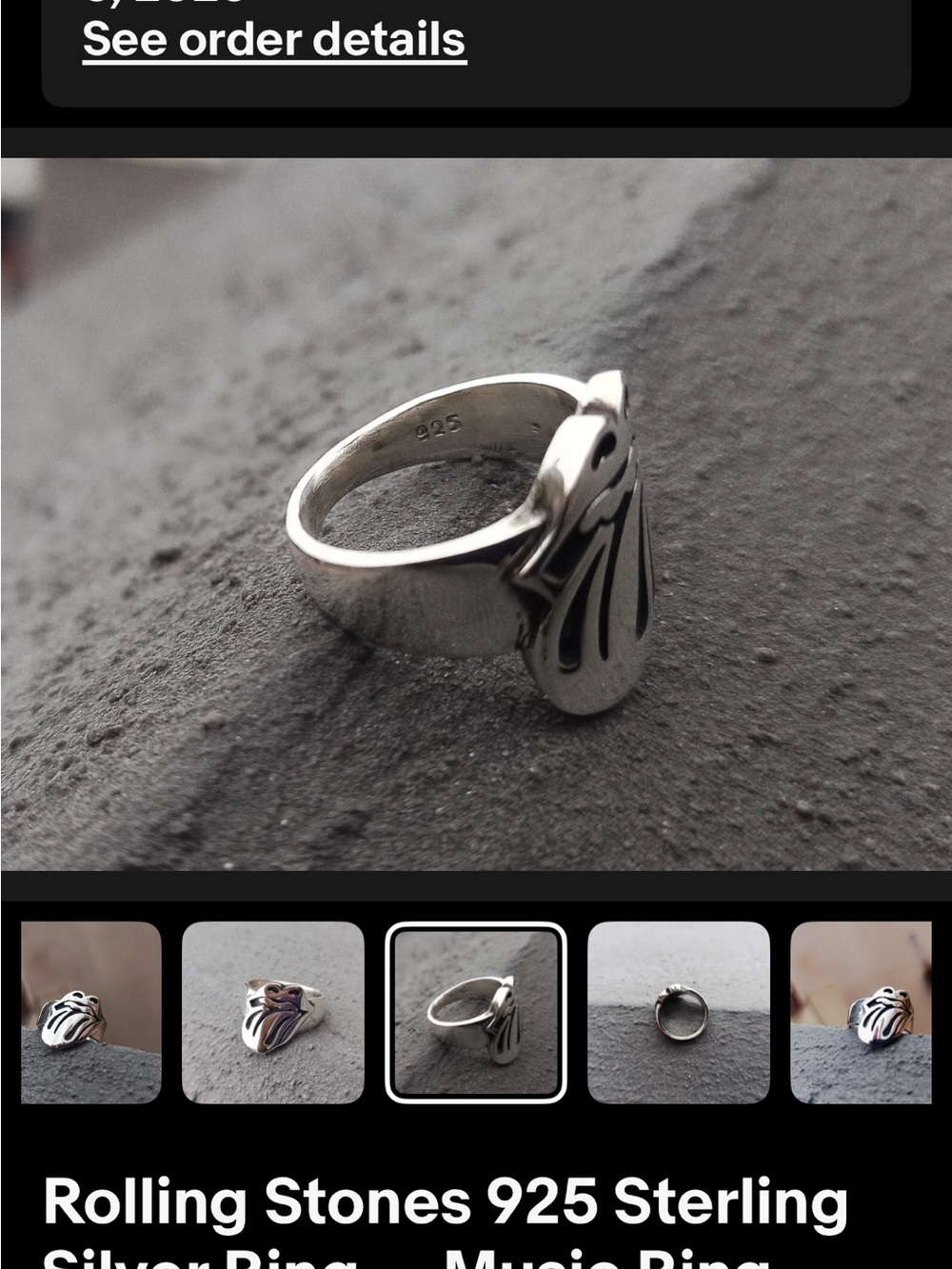 the Rolling Stones Silver Tongue Logo Sterling 925 Ring size 13